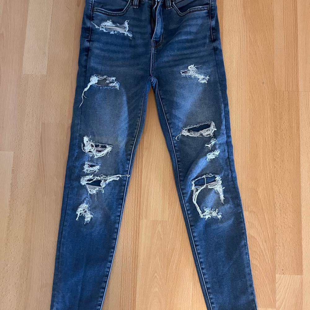 American Eagle Outfitters Dark Blue Distressed Skinny Jeans
